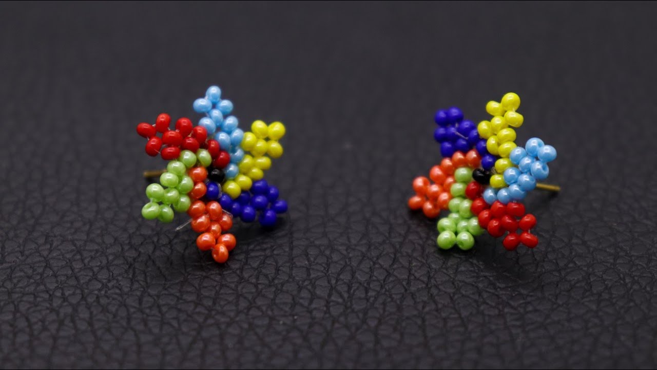 Beaded Rainbow Flower Earrings//How To Make Beaded Stud Earrings//Beaded Earrings//Beading Tutorial
