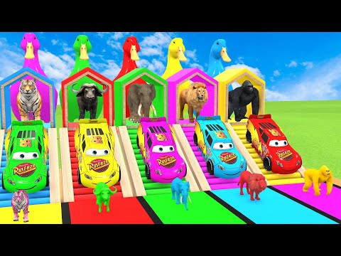 Long Slide Game with Cow Elephant Gorilla Hippopotamus Tiger 3d Animal Game Funny 3d Animals