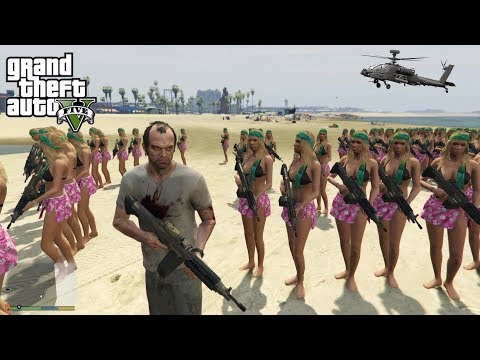 Grand Theft Auto V (Trevor with 1000 Girls Gang) Trevor Fight Police with 1000 BodyGuard Bikini Girl