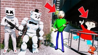 CAN BUFF WHITE FREDDY &amp; MARSHMELLO SAVE PLAYTIME FROM EVIL BALDI? (GTA 5 Mods FNAF Kids RedHatter)