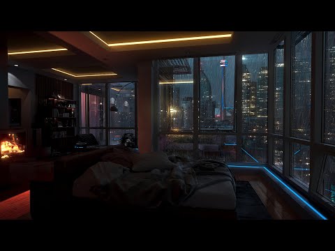 Sleep In This Multi Million Dollar Toronto Apartment & Cozy Fireplace | Rain Sounds For Sleep | 4K