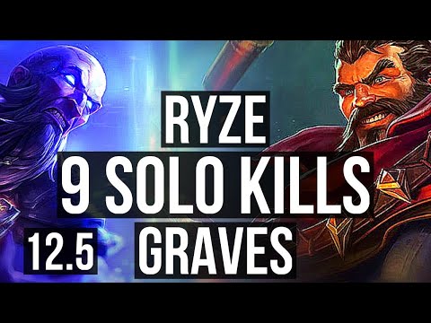 RYZE vs GRAVES (TOP) | 14/0/4, 9 solo kills, Legendary, 1.1M mastery, 400+ games | KR Diamond | 12.5