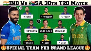 IND vs SA Dream11 Prediction, India vs South Africa Dream11 Team, SA vs IND Dream11 Team Today Match
