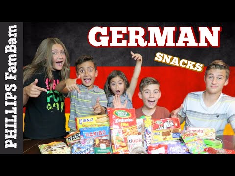 GERMAN FOOD TASTE TEST | AMERICANS TRY SNACKS & CANDY from GERMANY | PHILLIPS FamBam Taste Test Video