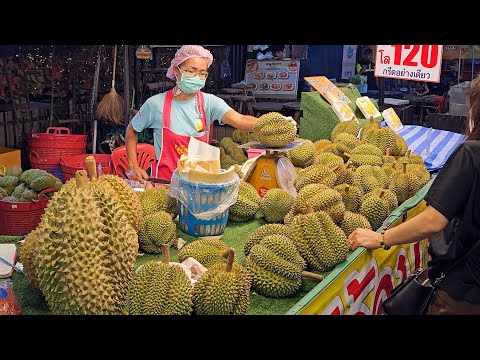 Lots of Customers!! Durian Cutting Master, Fruits Cutting Skills - Thai Street Food