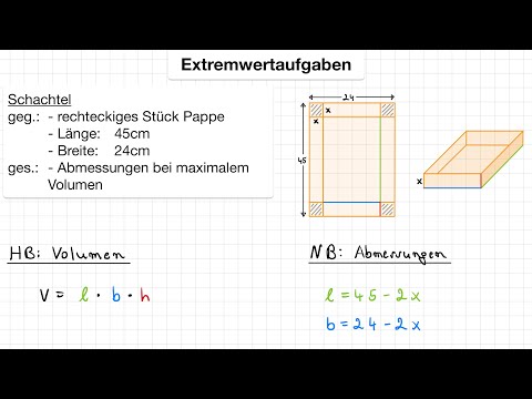 Extremwertaufgabe Beispiel Schachtel / Pappe 45 x 24 cm maximales Volumen Quader