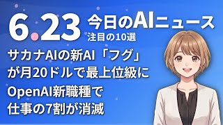 【#AIニュース】サカナAIの新AI「フグ」が月20ドルで最上位級に！OpenAI新職種で仕事の7割が消滅 | 2026.06.23 | No.107