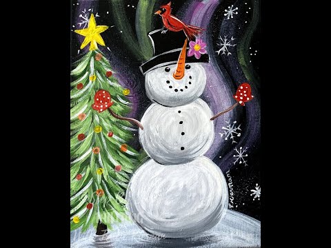 How To Paint A “Magical Wintery Snowman” With Acrylics For Beginners