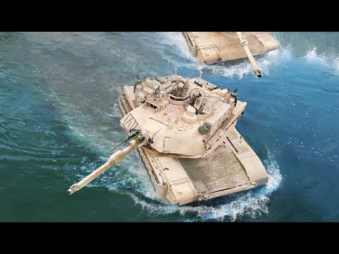 Massive 60 Ton US M1 Abrams Tanks Jump into Water During River Crossing