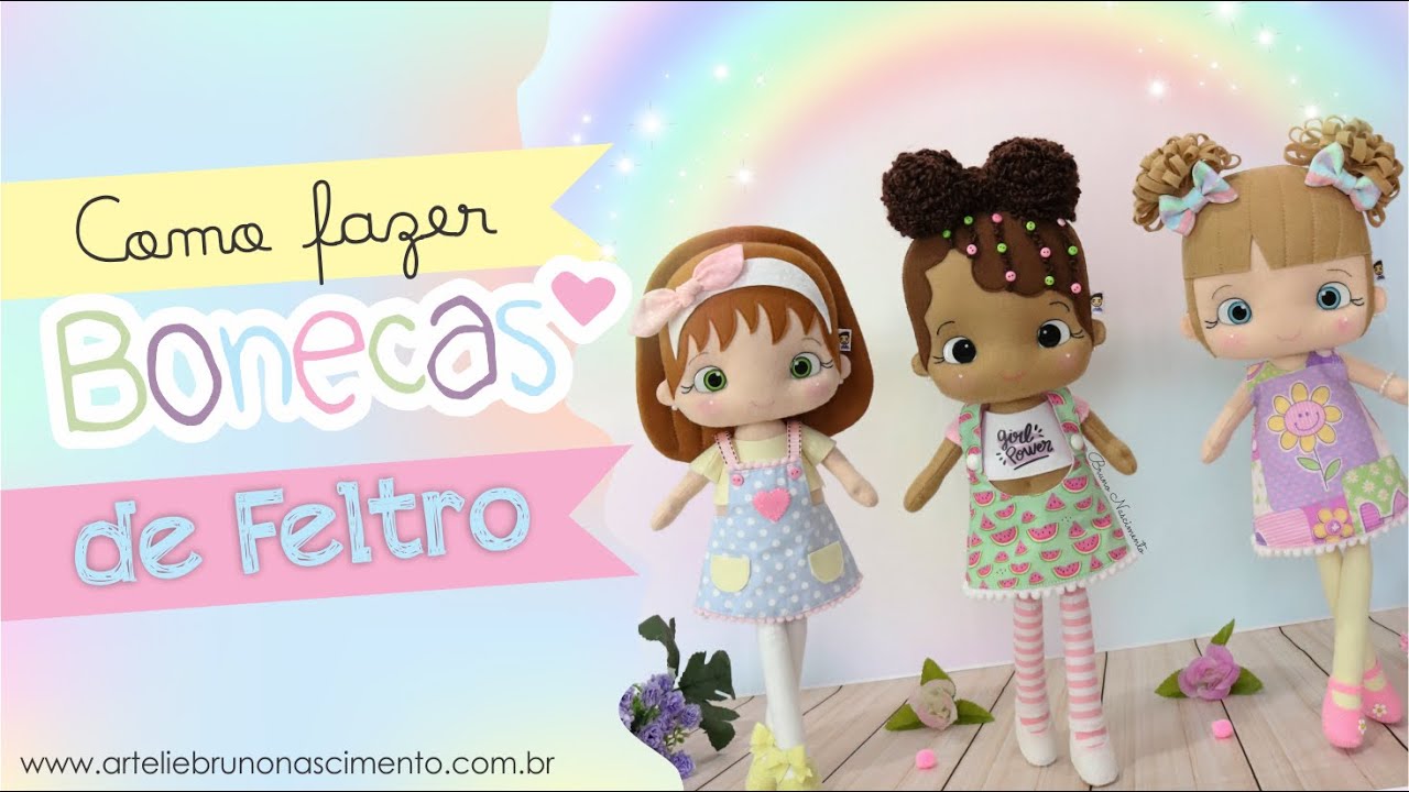 Como fazer Boneca de Feltro - Completo - #diy
