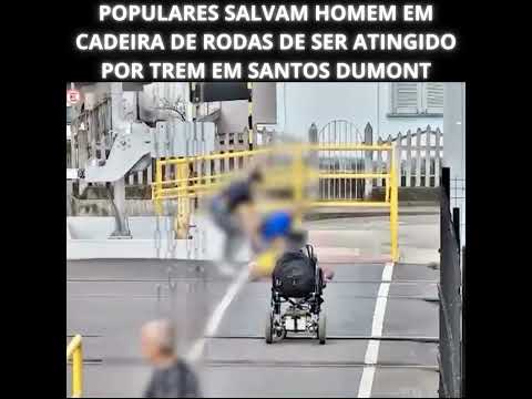 POPULARES SALVAM HOMEM EM CADEIRA DE RODAS DE SER ATINGIDO POR TREM EM SANTOS DUMONT