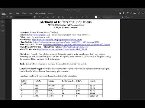 Math 391 1XC Lecture 0 - Class Intro; What are Differential Equations and Why do we care?