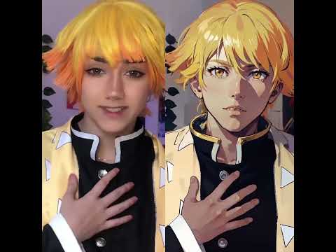Zenitsu cosplay VS AI Animation ，which you prefer? #zenitsu #demonslayer #shorts