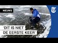 Schaatser onderuit tijdens interview