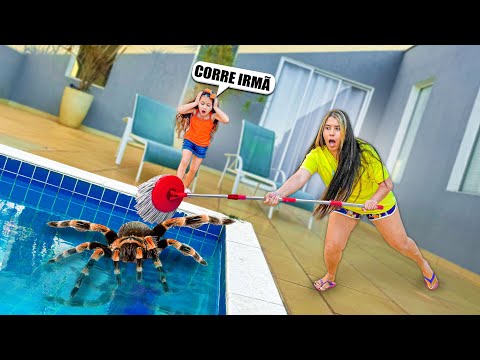 LARISSA THREW A GIANT SPIDER INTO THE POOL!!