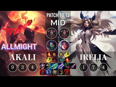 T1 Allmight Akali vs Irelia Mid - KR Patch 10.13