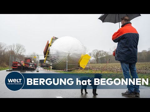 PANNEN TRANSPORT: Bergung des Gastanks mit vier Spezialkränen hat angefangen