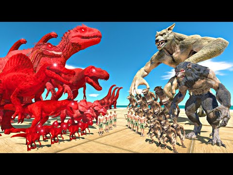 Dinosaurs Fights | Red Zombie Itself vs Werewolf Team - Animal Revolt Battle Simulator