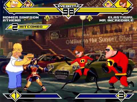 SK MUGEN - Homer Simpson & Athena Asamiya vs Elastigirl & Mr. Incredible
