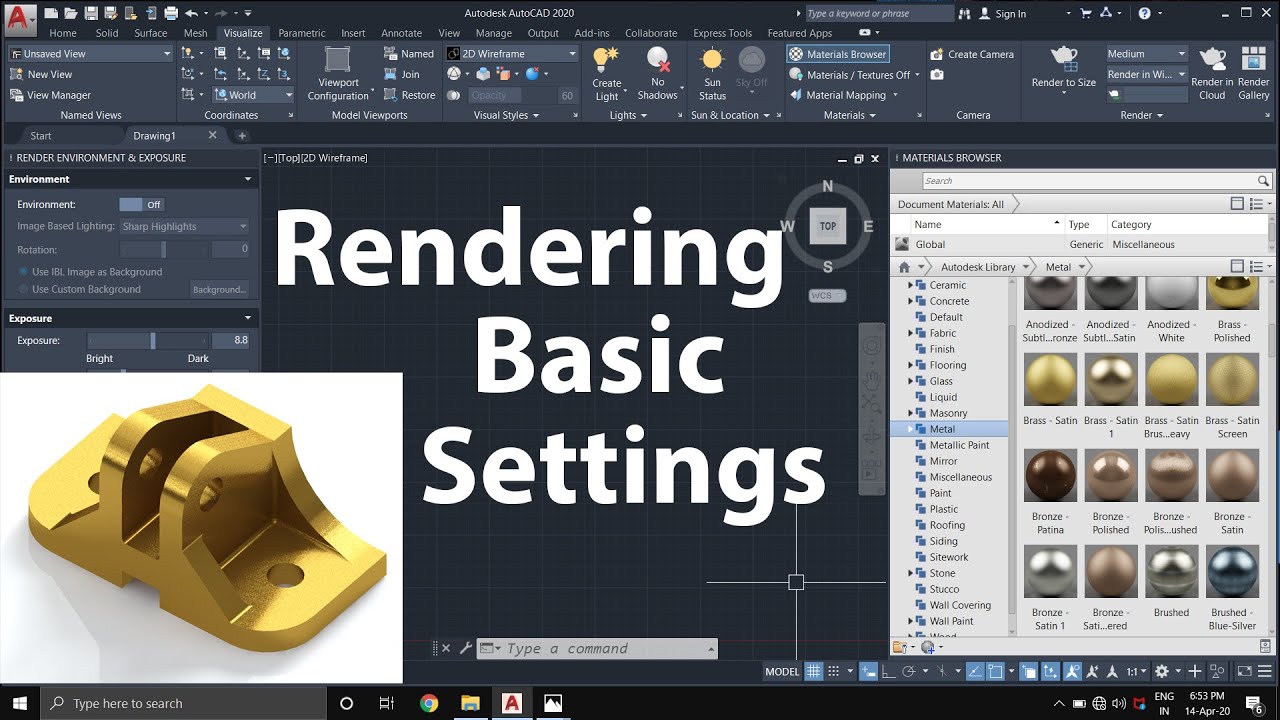 AutoCAD Rendering - Basic settings - Material & Texture apply