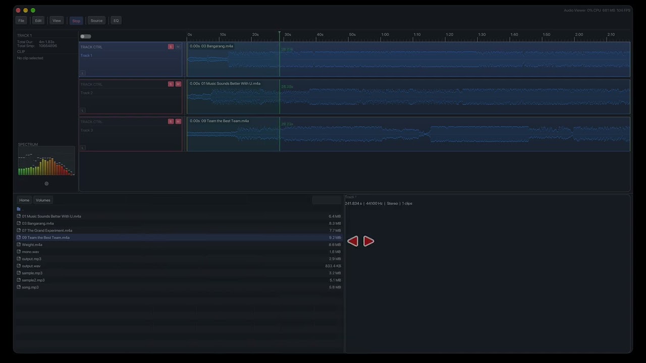sonido Diseno audio suite with a 3D-accelerated GUI
