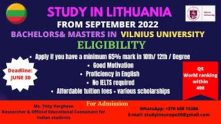 STUDY IN LITHUANIA VILNIUS UNIVERSITY 2022 AUTUMN -MALAYALAM VIDEO- APPLY SOON!DEADLINE JUNE 30 2022