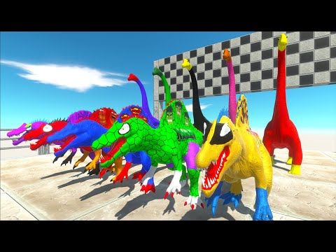 Super Speed Fall Championship 5 Brachiosaurus vs 5 Spinosaurus Dc - Animal Revolt Battle Simulator