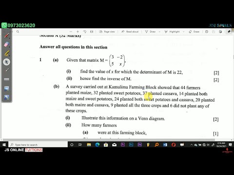 ECZ Mathematics past paper 2 2017 Question 1. Matrix and Sets