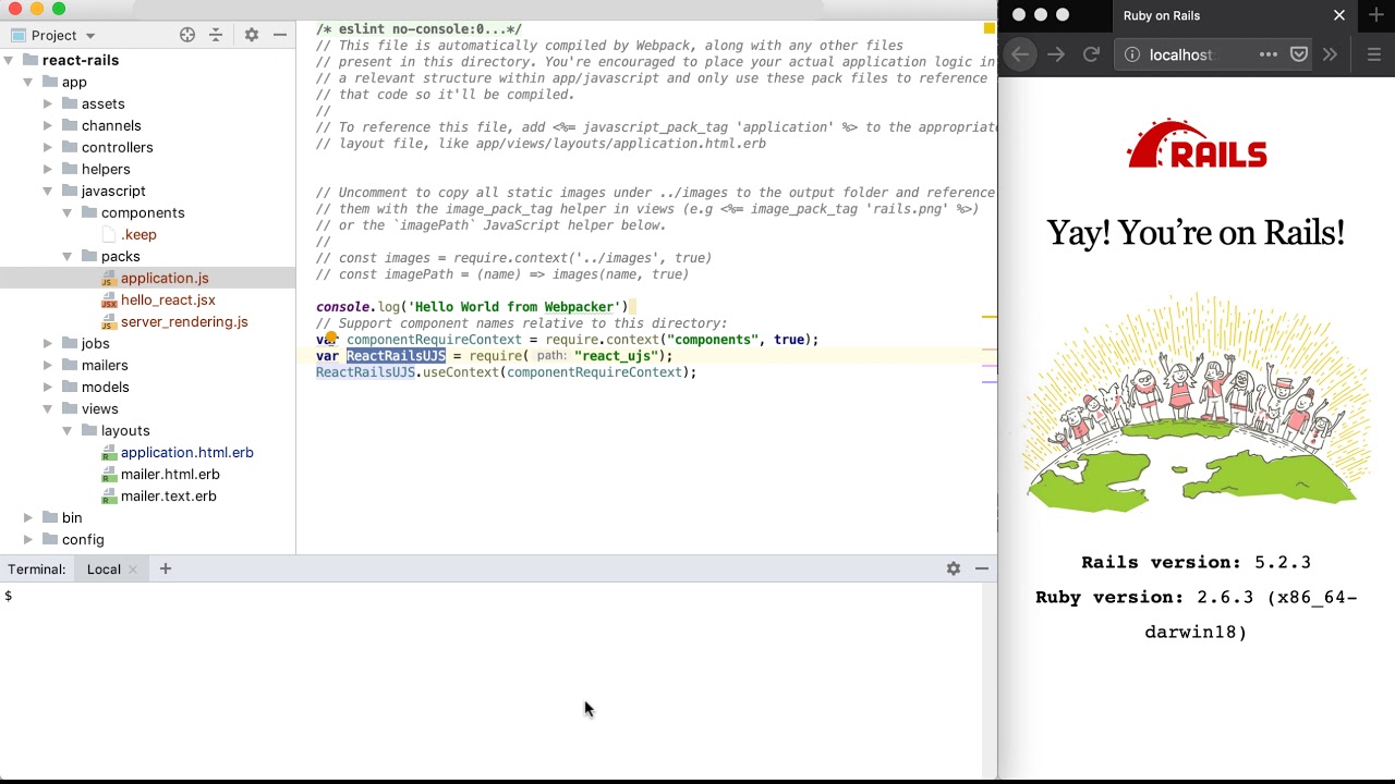 How to Get started with React and Rails using the react rails gem