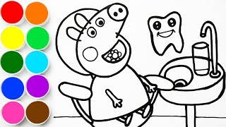 Como Dibujar y Pintar Peppa Pig en el  Dentista - Dibujando Para Niños - Learn Colors - FunKeep Art