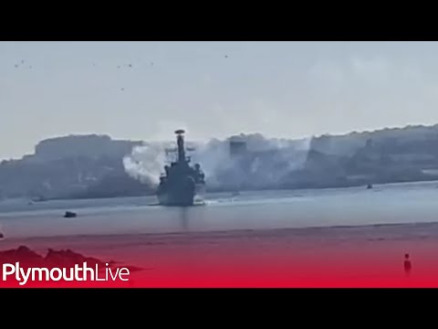 Royal Navy ship HMS Somerset opens fire