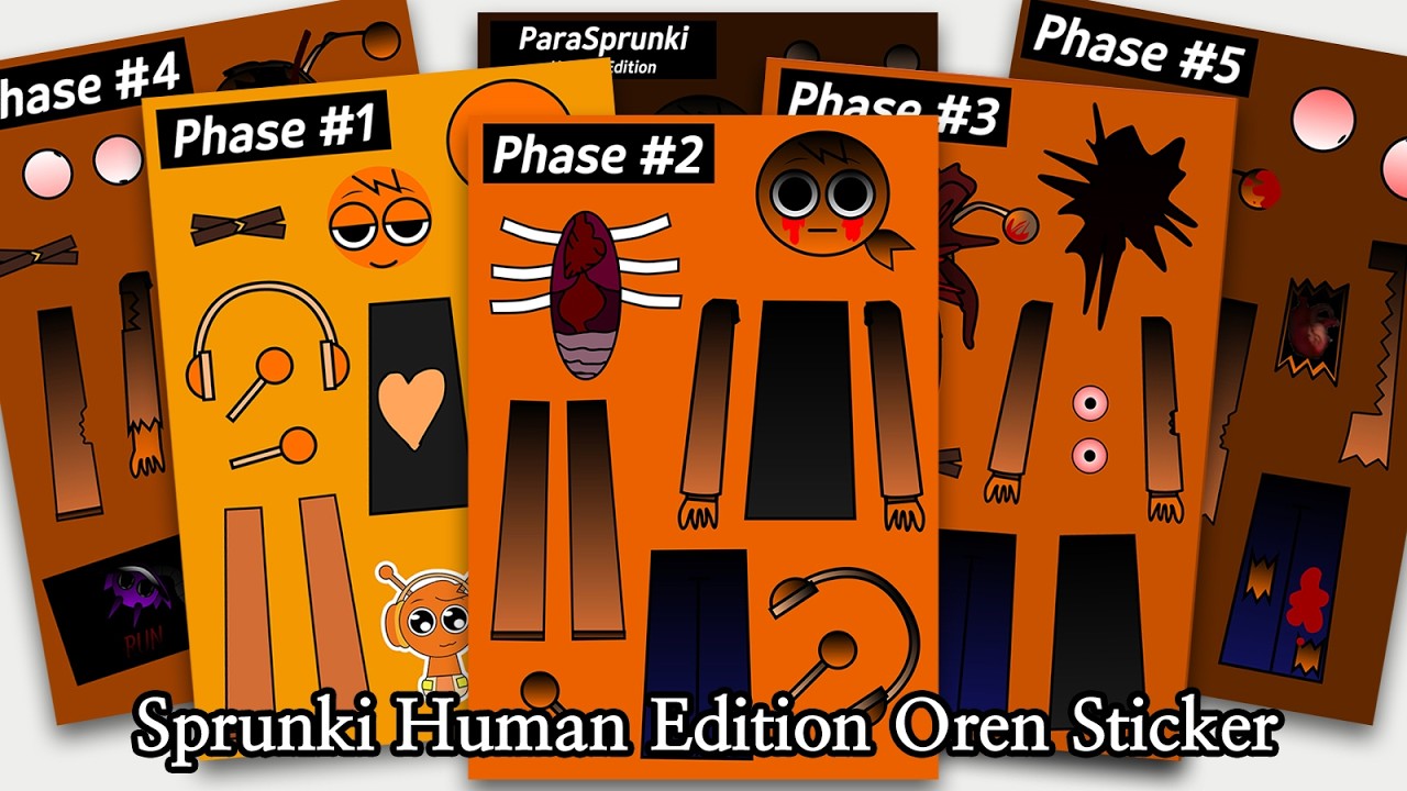 Sprunki Oren Human Edition Phase 1 ~ 5 & Parasprunki Sticker book 스프런키 휴먼에디션 오렌 스티커북