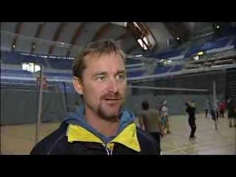 Norwegian ski jumpers training in the gym
