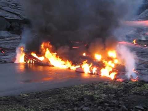 Kilauea Lava Burns Highway 130 January 5, 2011 Video