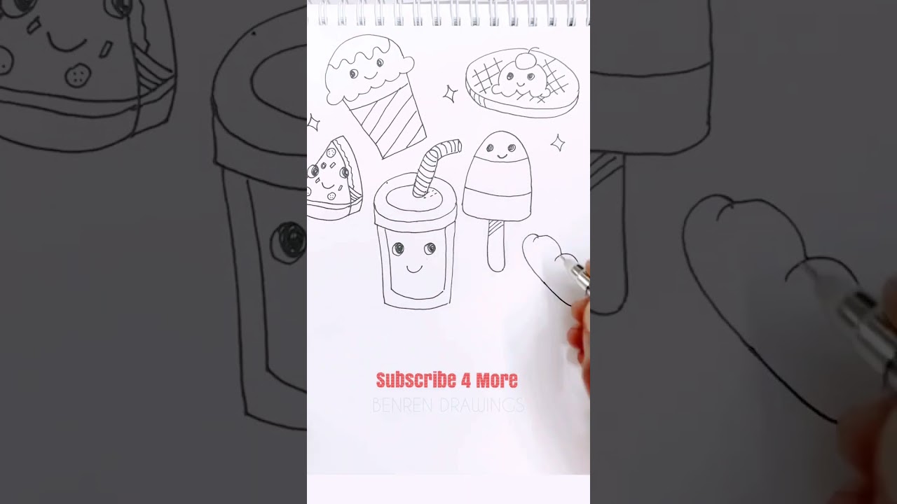 HOW TO DRAW CUTE FOODS 🍕🍨🍰🥞Food Doodle #easydrawings #shortsfeed #doodling
