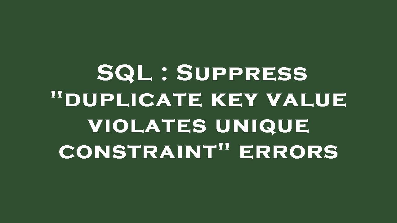 SQL : Suppress 
