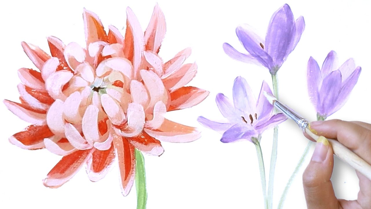 COME DIPINGERE DEI FIORI CON I COLORI ACRILICI🎨 Esercizio pittura facile per principianti no disegno