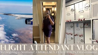 FLIGHT ATTENDANT VLOG | We’re going to Scotland!, EMERGENCY EVACUATION, I’m exhausted | VLOG 13