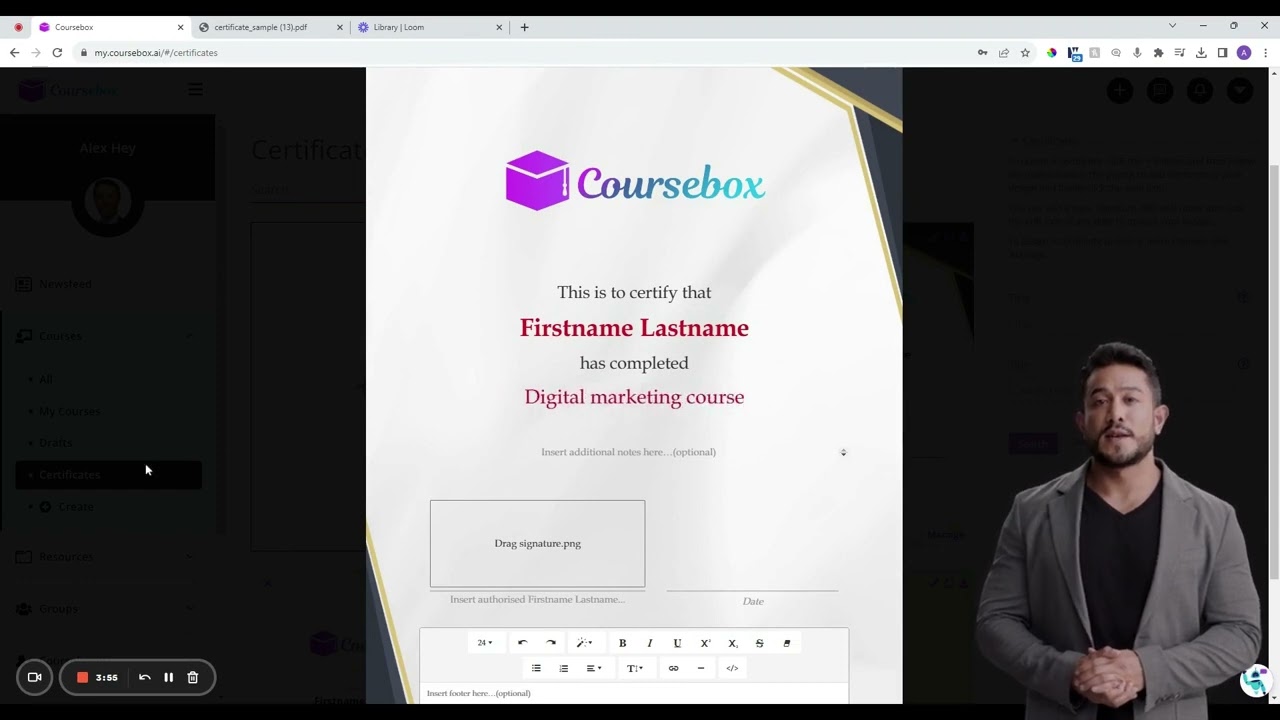 Certificates in Coursebox