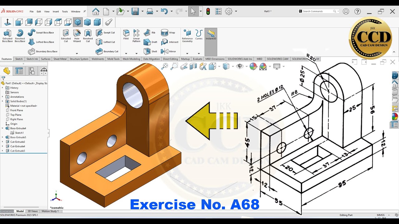 SolidWorks Tutorial for beginners Exercise A68