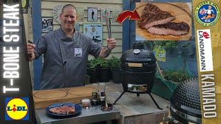 Kamado T-Bone Steak - 12oz T-Bone Cajun Steak Reverse Sear Lidl Mini Kamado Landmann Grill Chef BBQ