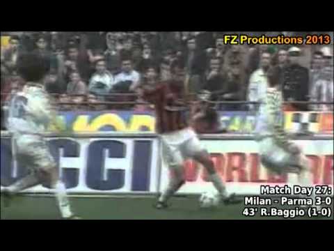 Serie A 1995-1996, day 27 Milan - Parma 3-0 (R.Baggio goal)