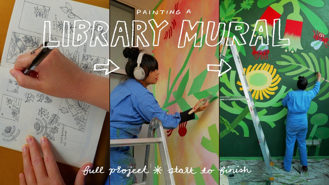 Books & Botanicals 🌿 painting a library mural from concept to completion