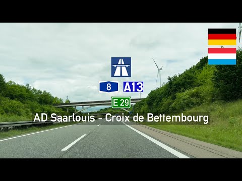 Driving in Germany and Luxembourg: Autobahn A8 E29 & A13 from AD Saarlouis to Croix de Bettembourg