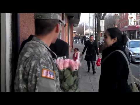 Soldier surprises his mom at work.