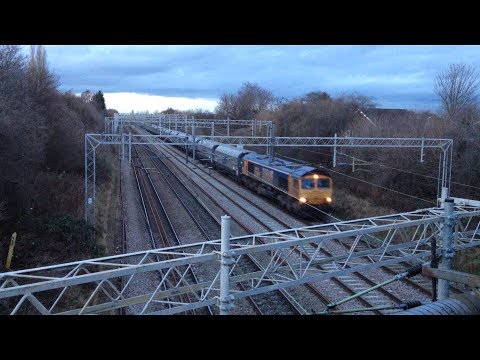 GBRF 66705 on Liverpool Bulk Trml to Ironbridge Power Station passing Crewe Coal Yard 16/1/2014
