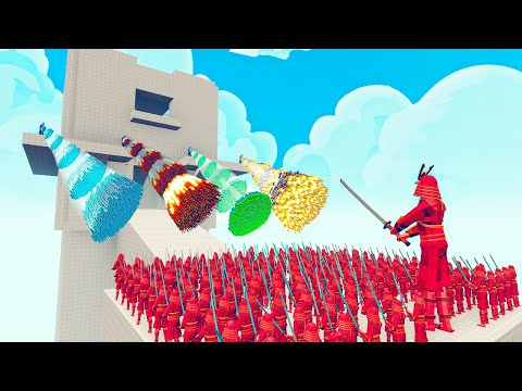 100x SAMURAI + 1x GIANT SAMURAI vs 4x EVERY GODS - Totally Accurate Battle Simulator TABS