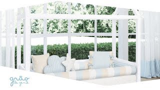 Quarto Montessoriano Tricot Poá Azul e Bege | Grão de Gente