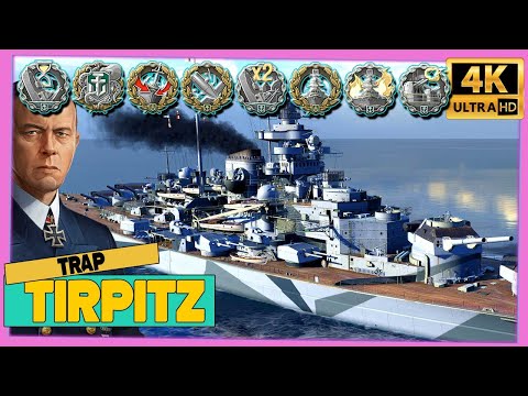 Battleship Tirpitz on map Trap, 8 medals game - World of Warships