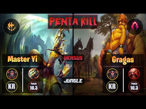GrandMaster MASTER YI [Conqueror] (Jungle) VS  GRAGAS - Grandmaster KR Patch 10.3 Penta Kill